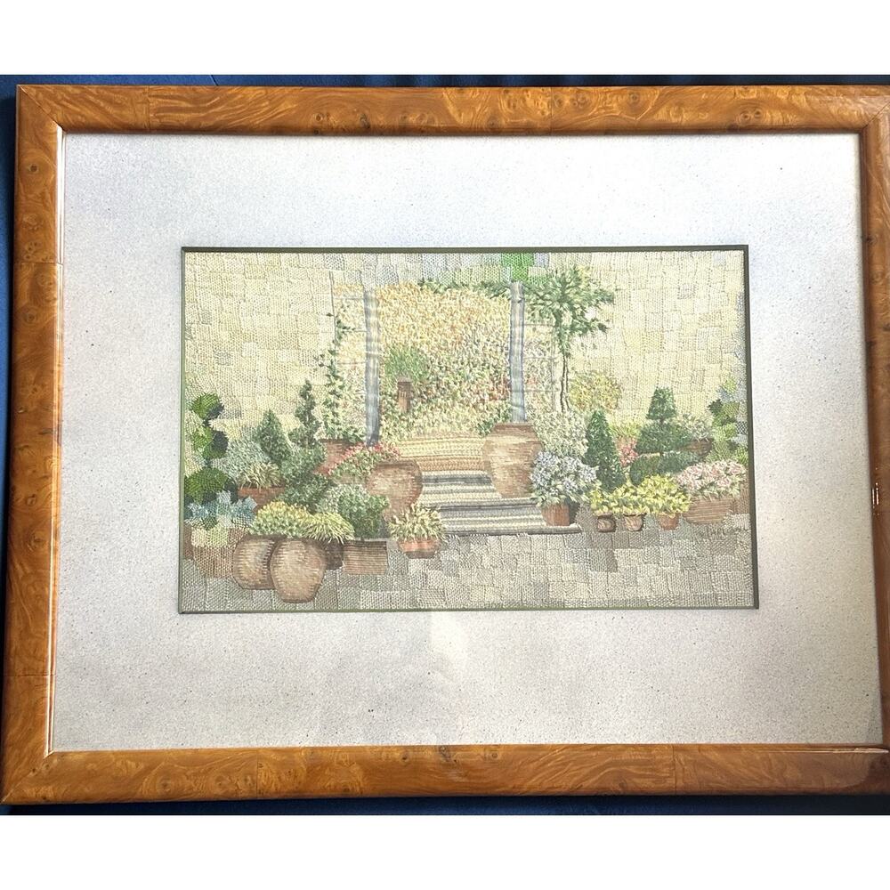 Framed Needlepoint "De Orangerie" by Veronique Cardinael (1995) Belgian Textile